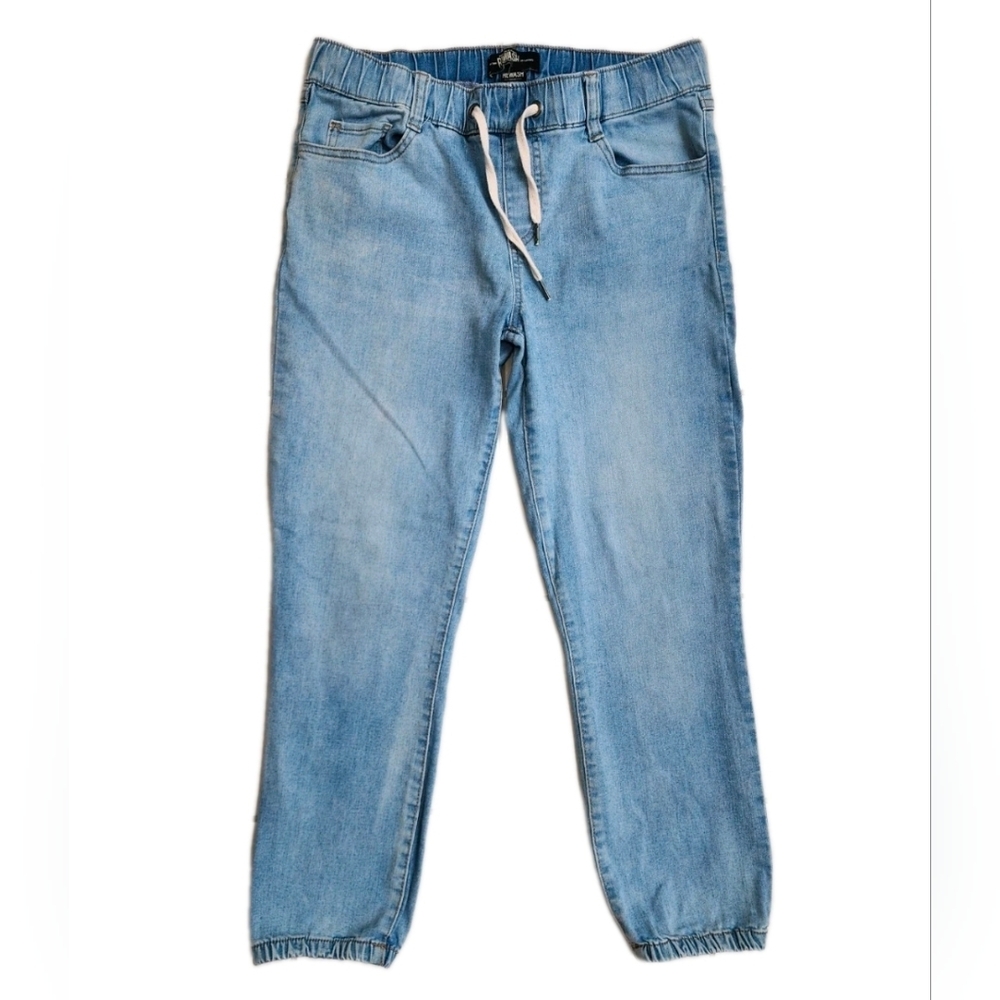 REWASH Ankle Jogger Jeans Mid-Rise Drawstring Blue Light Wash Denim Size M